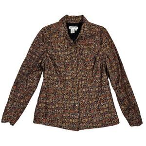Women's Coldwater Creek Metallic Brocade Floral LS M Button Blazer Jacket